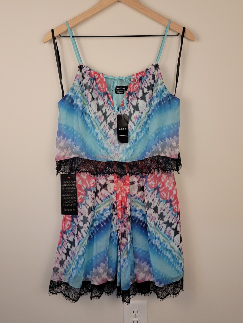 Bebe Limited Edition Tie Dye Lace Trim Dress Women's Size S NWT